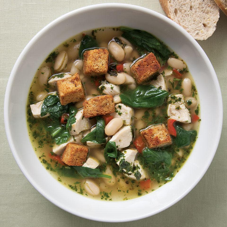 Chicken & Spinach Soup with Fresh Pesto