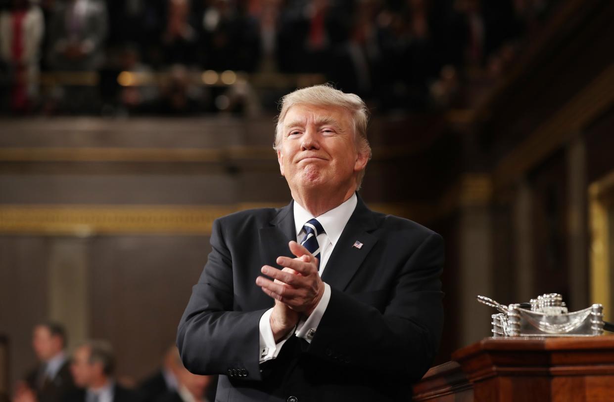 President Trump on Tuesday after his first address to a joint session of Congress. (Photo: Jim Lo Scalzo/Pool via Reuters)