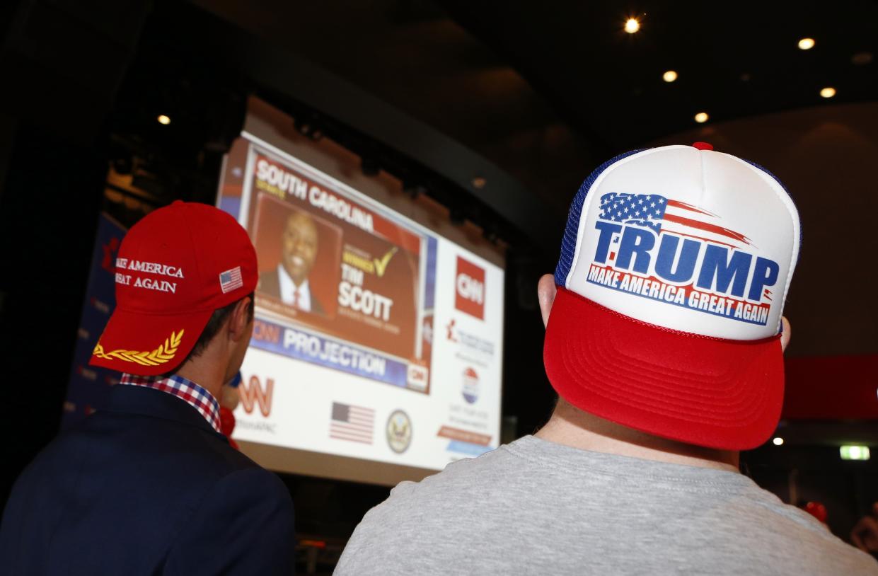 Supporters of Donald Trump in Australia watch the results come in. Photo by Daniel Munoz/Getty Images