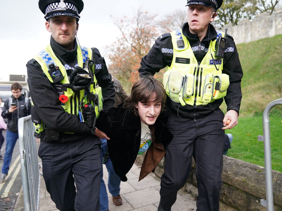 Police detain Patrick Thelwell in York on 9 November  (PA)