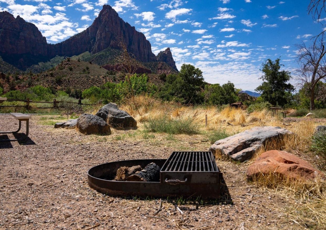 A fire pit is shown at the South Campground inside Zion National Park. Park officials announced this week that they would be lifting the summertime fire restrictions that had been put in place earlier in the year.