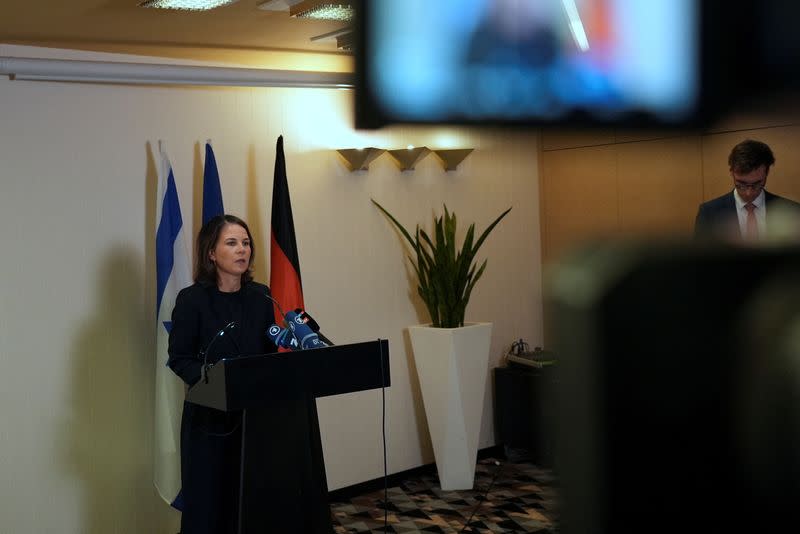 German Foreign Minister Annalena Baerbock's holds a press conference in Tel Aviv