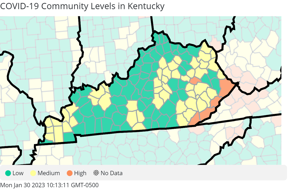 The latest COVID-19 community levels from the CDC for Kentucky. CDC