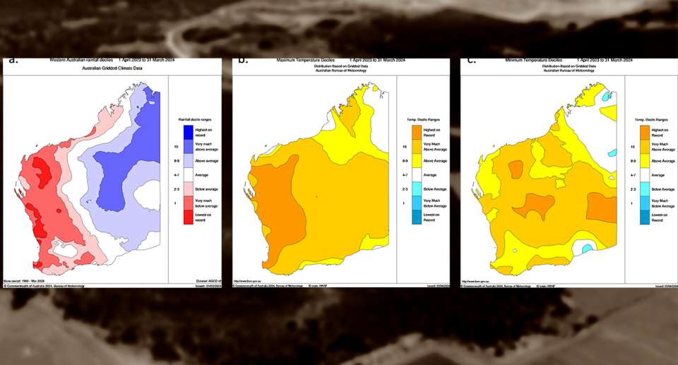 Three maps showing Western Australia's record minimum lows and highs.
