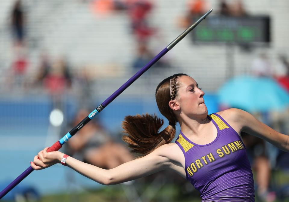 North Summit’s Lauren Richins throws a javelin