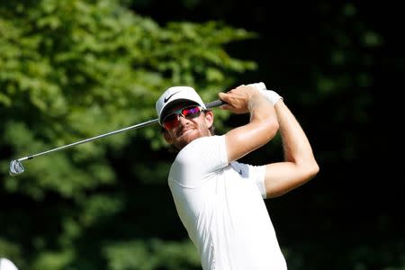 FILE PHOTO: Jul 13, 2018; Silvis, IL, USA; PGA golfer Patrick Rodgers tees off on the 6th hole during the second round of the John Deere Classic golf tournament at TPC Deere Run. Mandatory Credit: Brian Spurlock-USA TODAY Sports