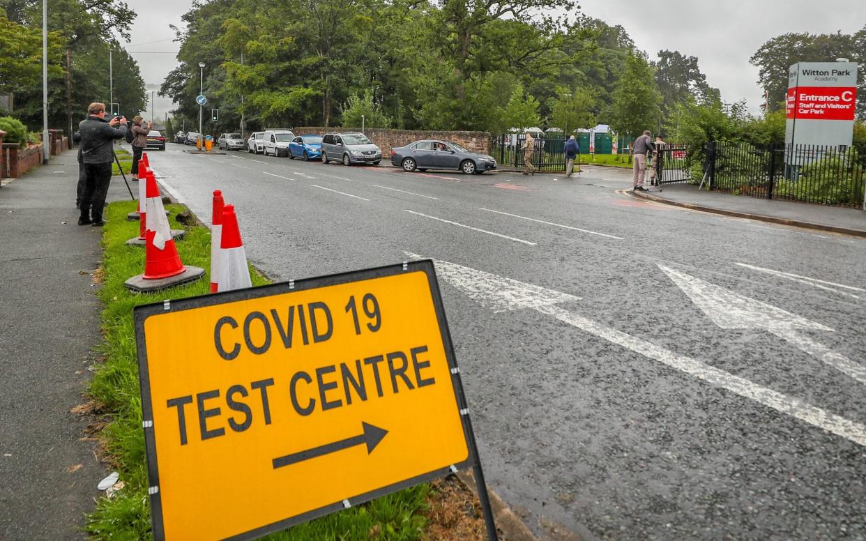 A photograph taken outside a Covid-19 test centres today in Blackburn with Darwen - Peter Byrne/PA