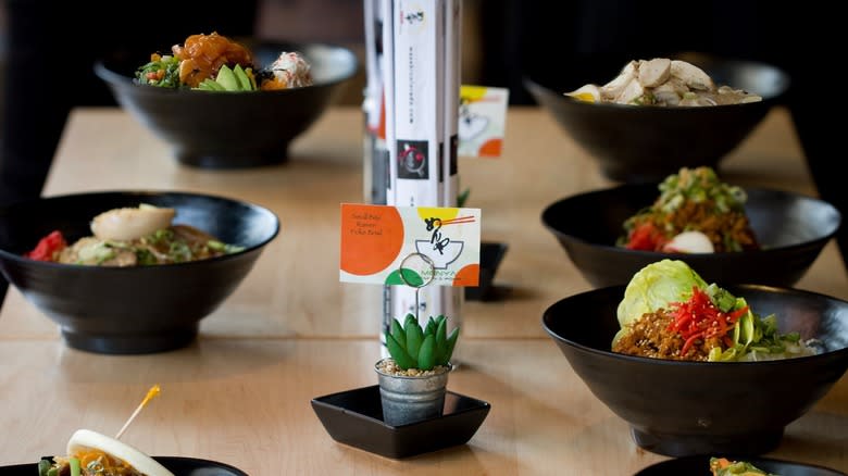 Menya ramen bowls on table