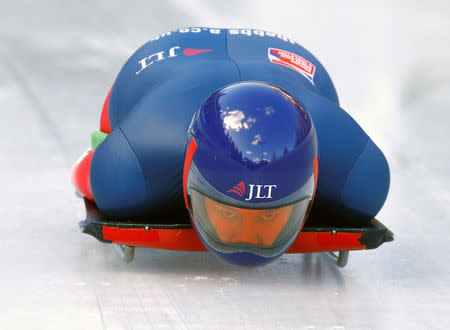 FILE PHOTO: Skeleton - BMW IBSF Bob & Skeleton World Championships - Women training - Koenigssee, Germany - 22/2/17 - Lizzy Yarnold of Britain in action. REUTERS/Arnd Wiegmann/File Photo