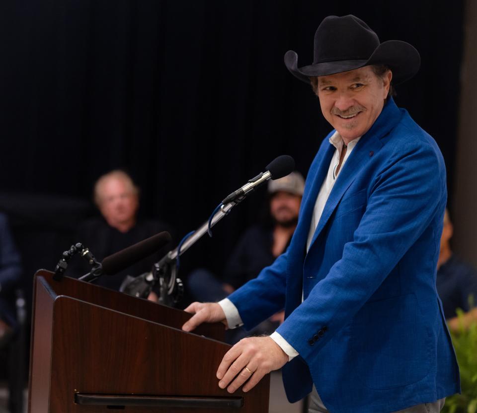 Kix Brooks speaks during an event announcing that he will become one of the newest members of the Nashville Songwriters Hall of Fame on Aug. 3, 2023.