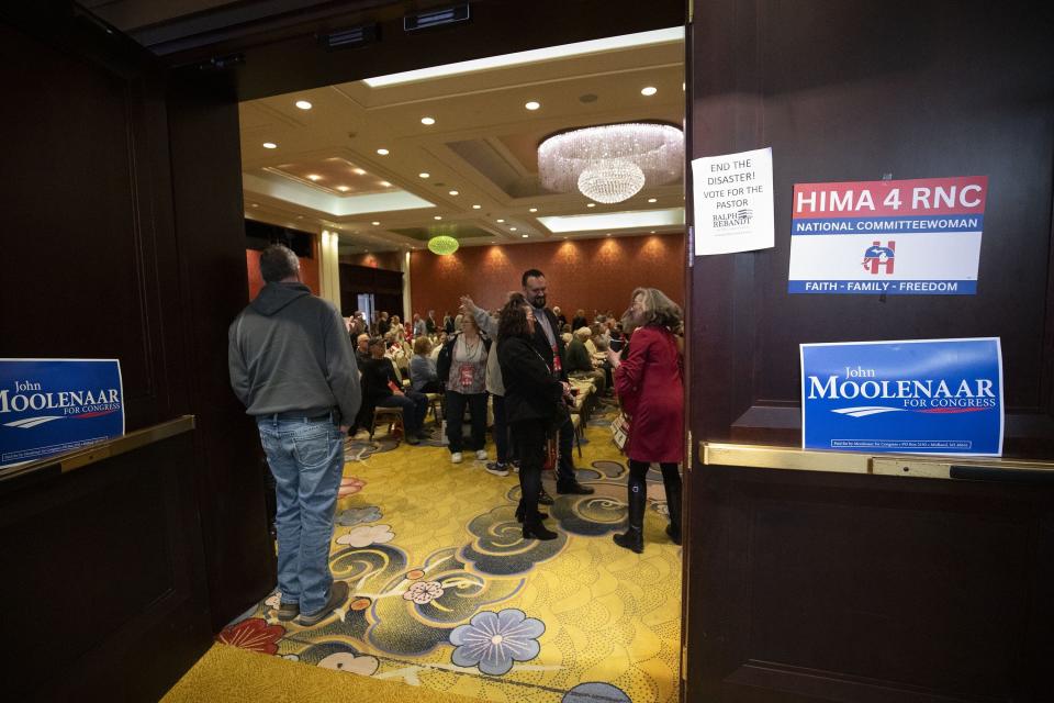 Michigan Republican Party delegates convene at the Michigan GOP state convention on March 2, 2024, in Grand Rapids, Michigan.