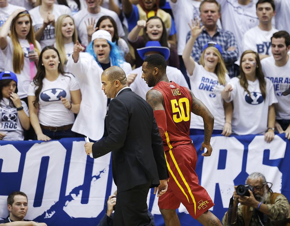 Iowa States DeAndre Kane is ejected from the game for what was ruled a flagrant 2 foul during game against BYU Wednesday, Nov. 20, 2013 in the Marriott Center in Provo. Iowa State won 90-88. | Scott G Winterton, Deseret News