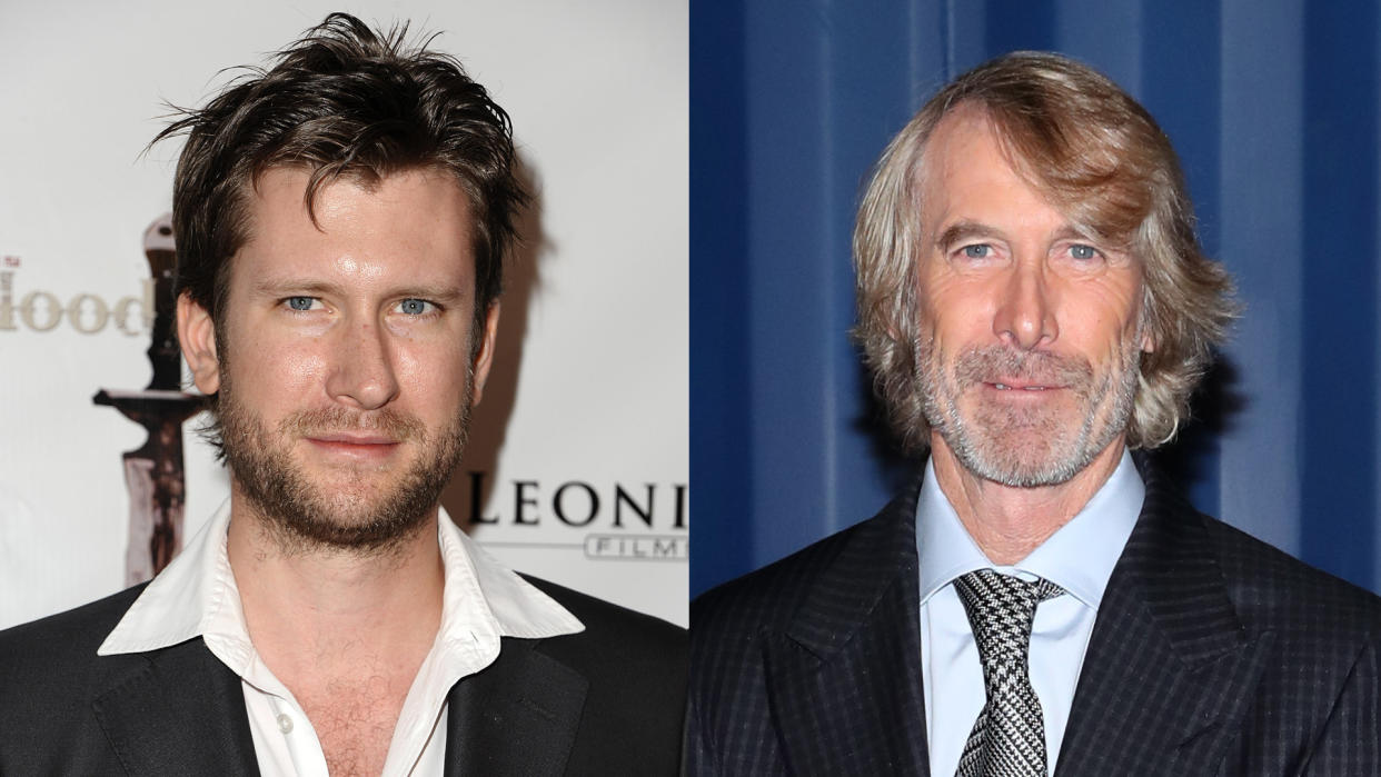 'Songbird' director Adam Mason and producer Michael Bay. (Credit: Jason LaVeris/FilmMagic/Cindy Ord/Getty Images)