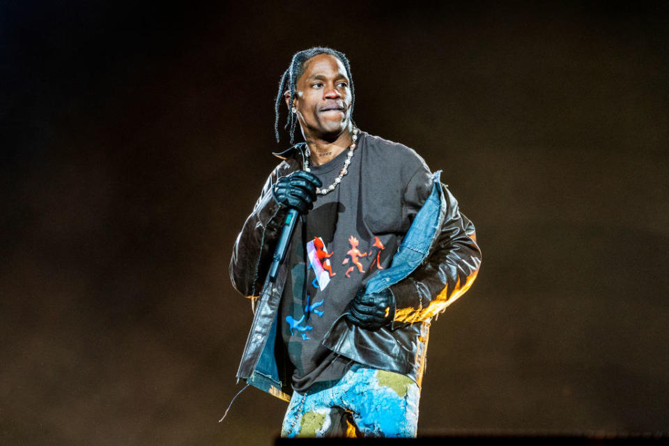 shot of Travis on stage at the 2021 Astroworld festival