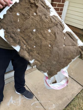 Mold damage on an air filter is pictured in the house of senior airman Abigaila Courtney at Tinker Air Force Base, Oklahoma, U.S. in this undated handout photo obtained by Reuters December 11, 2018. Abigaila Courtney/Handout via REUTERS