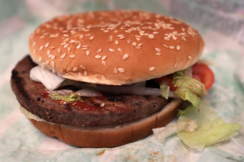 The soy based Impossible Whopper is seen illustrated at a Burger King in New York