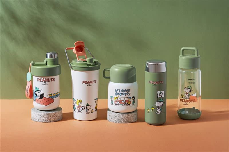 康寧餐具SNOOPY露營趣保溫杯瓶系列商品。 （圖／品牌業者提供）