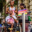 <p>Pulse survivor Keinon Carter speaks during a rally Gays Against Guns and 20 partnering LGBTQ nightclubs participated in for the one year anniversary remembering the 49 victims of the Orlando Pulse Nightclub massacre on June 12, 2017. (Photo: Erik McGregor/Pacific Press/LightRocket via Getty Images) </p>