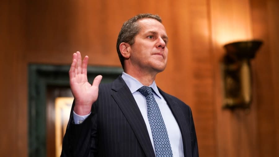 Michael S. Barr, nominee to be a member of the Board of Governors of the Federal Reserve System, is sworn in during his Senate Banking, Housing, and Urban Affairs Committee nomination hearing on Thursday, May 19, 2022.