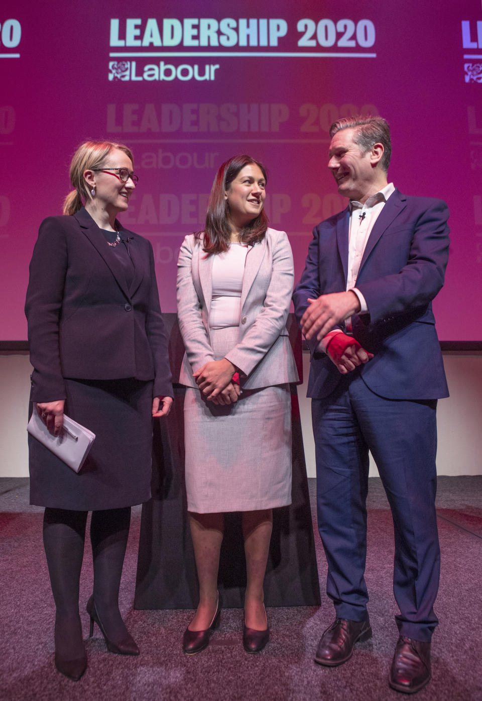 (left to right) Labour leadership candidates Rebecca Long-Bailey, Lisa Nandy and Sir Keir Starmer after the Labour leadership hustings at the SEC centre, Glasgow. (Photo by Jane Barlow/PA Images via Getty Images)