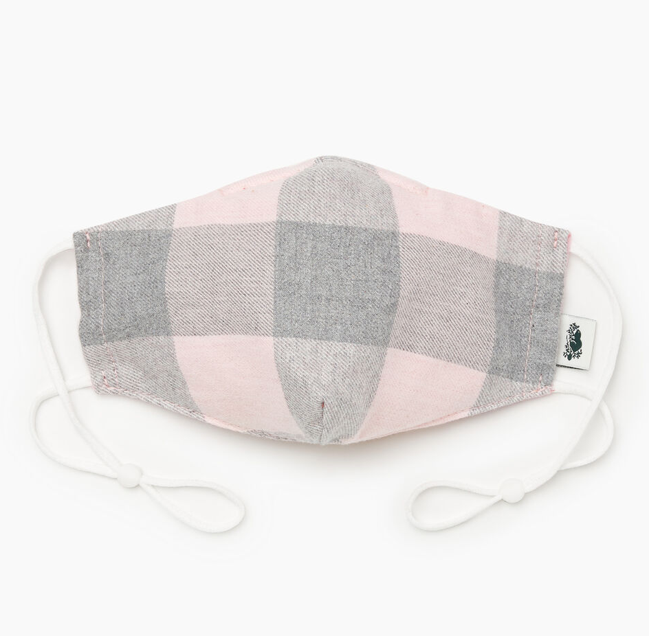 Park Plaid Reusable Face Mask in Silver Pink. Image via Roots.