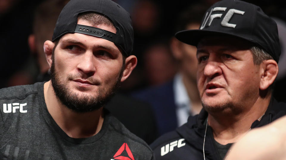 Khabib and Abdulmanap Nurmagomedov, pictured here at UFC Fight Night 163.