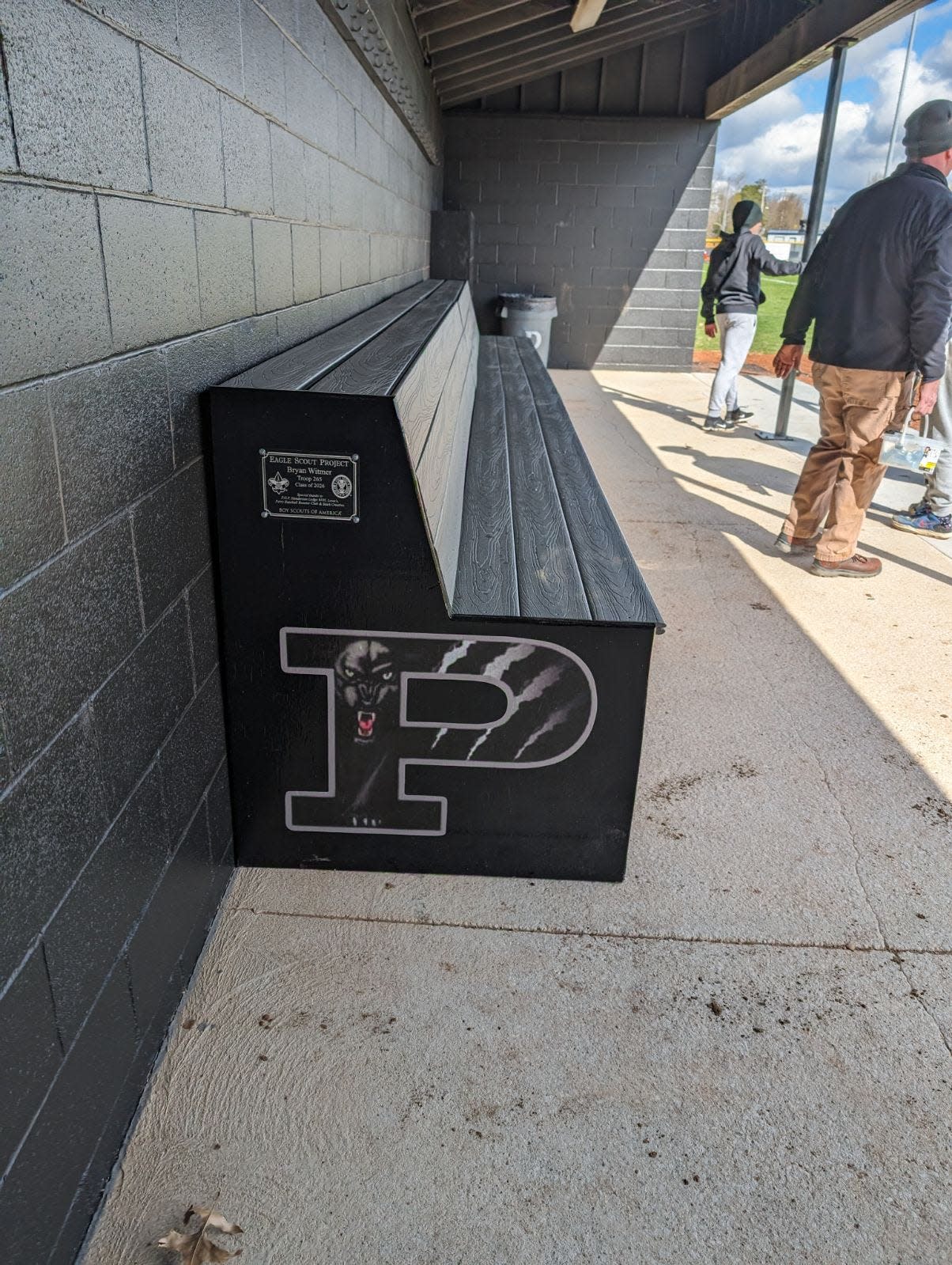 A view of the Perry High School baseball bench, which Panther sophomore Bryan Witmer helped build at the school's baseball field as part of his Eagle Scout project.