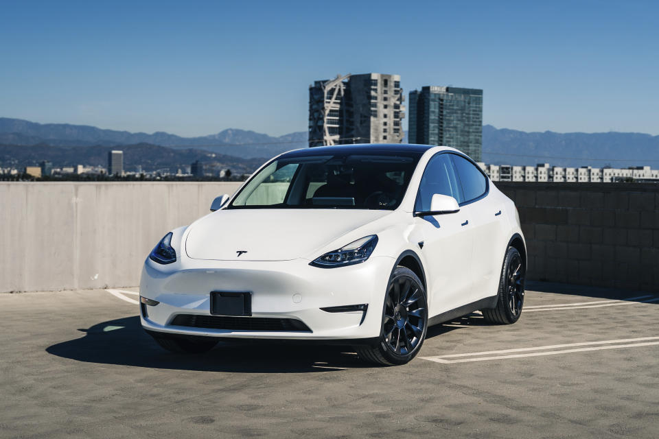 This photo provided by Edmunds shows the 2023 Tesla Model Y. It's become the best-selling EV in the United States thanks to its versatility, sporty performance and quick charging capability. (Ryan Greger/Edmunds via AP)