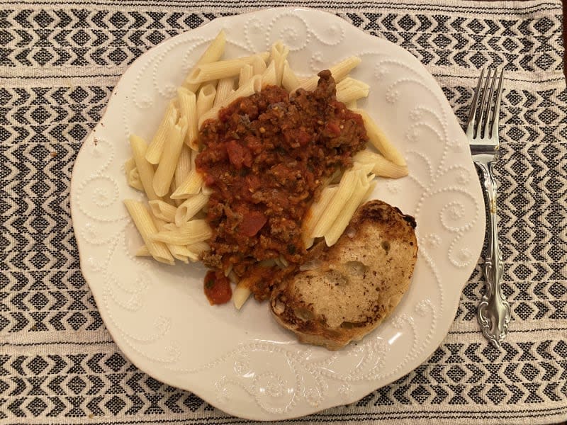 Pasta with Garlic Bread on a plate