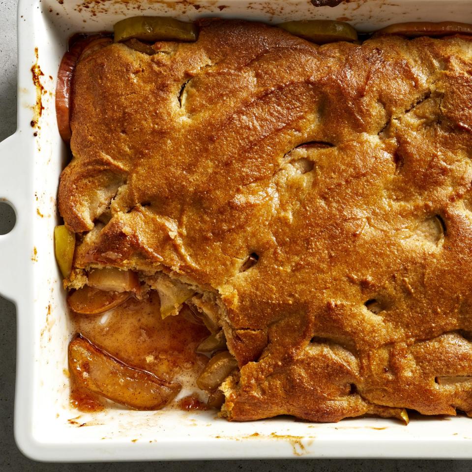 <p>This easy apple cobbler recipe takes just 15 minutes of active time to prep, then it's a hands-off affair as it bakes up to bubbly goodness. Granny Smiths add a nice tartness to the cobbler and play nicely off the Honeycrisps. You could swap other sweet apples, such as Gala or Fuji, for the Honeycrisps. The part of the cake topping coming in contact with the apple mixture stays moist while the top gets crispy--the perfect combo of textures. Serve as-is or with vanilla ice cream for a classic fall dessert that can't be beaten.</p>