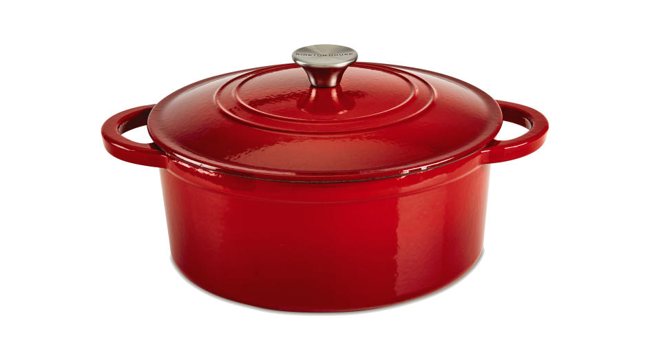 Aldi's £24.99 cast iron casserole dish looks similar to that of Le Creuset's £185 version [Photo: Aldi UK]