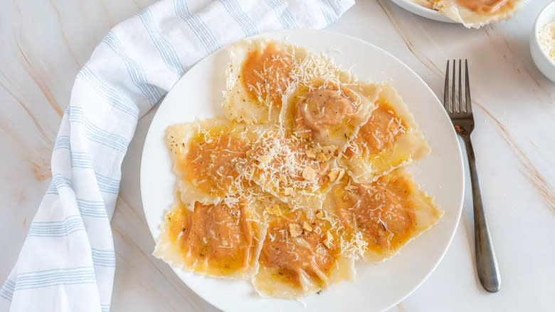 plate of pumpkin ravioli