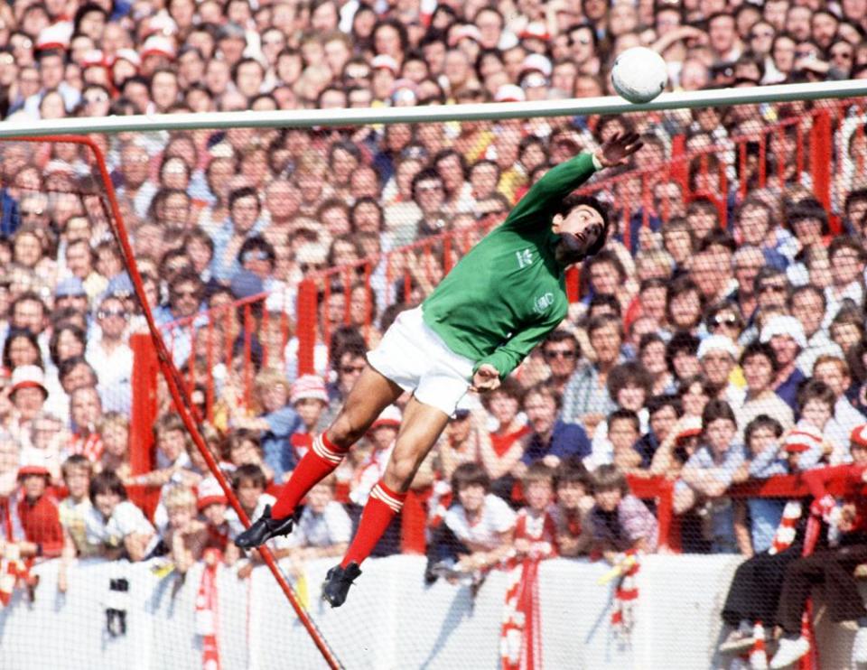 Peter Shilton, seen here at Nottingham Forest in 1978, tipping the ball over the bar.