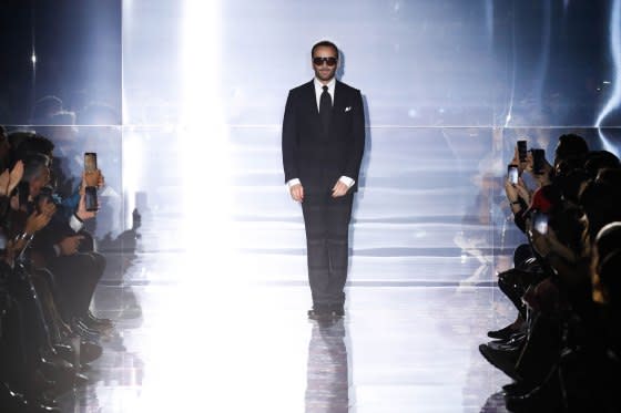 Designer Tom Ford walks the runway at the conclusion of his fashion show during New York Fashion Week: The Shows at Skylight on Vesey on Sept. 14, 2022.<span class="copyright">JP Yim—Getty Images for NYFW: The Shows</span>