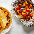 <p>Cook your whole meal in a packet on the grill with this easy veggie-loaded recipe. The Mexican-inspired seasoning makes the chicken and veggies taste great served with warm tortillas and your favorite taco toppings for a healthy dinner. <a href="https://www.eatingwell.com/recipe/264289/chicken-sweet-potato-grill-packets-with-peppers-onions/" rel="nofollow noopener" target="_blank" data-ylk="slk:View Recipe" class="link ">View Recipe</a></p>