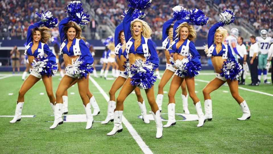 Dallas Cowboys Cheerleaders, pictured here performing during a game against the New York Giants in 2015. 