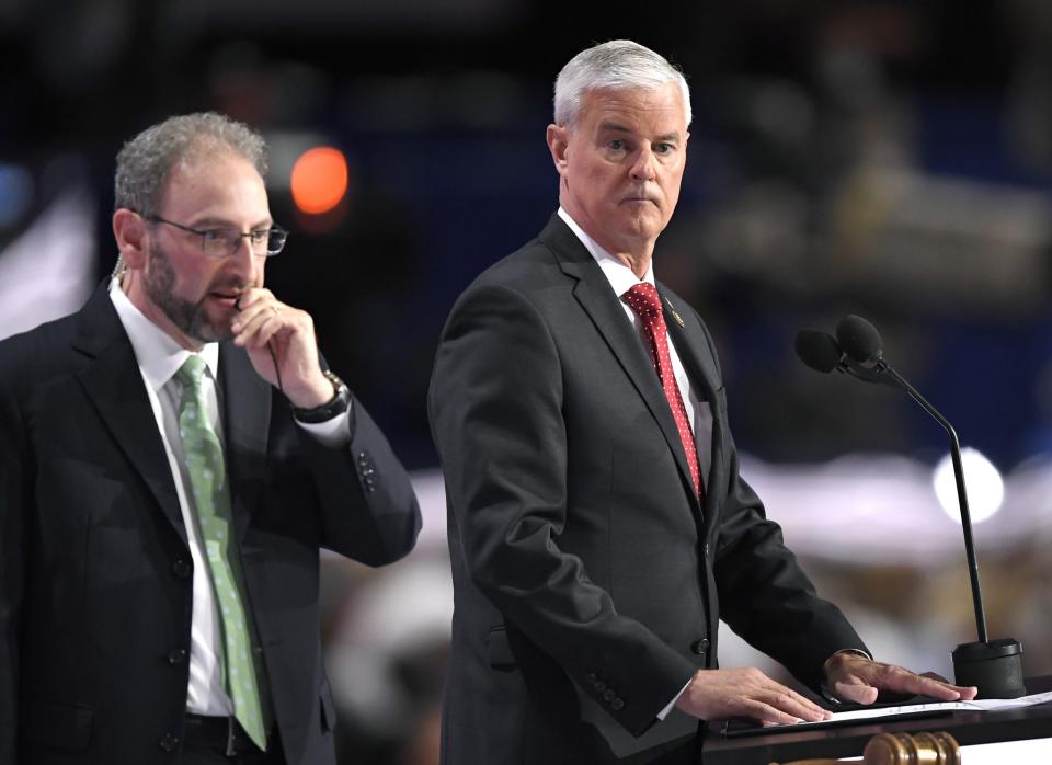 Rep. Steve Womack, R-Ark., listens to a voice vote on the adoption of the rules during the opening day of the Republican National Convention in Cleveland, Monday, July 18, 2016. (Mark J. Terrill/AP Photo)