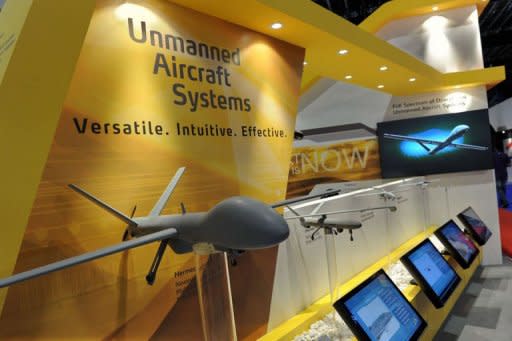 A model of Elbit System Hermes unmanned aerial vehicle is exhibited at the Singapore Airshow. Global demand for unmanned aerial vehicles (UAVs) -- or drones -- is heating up, as militaries look to expand their capability to conduct reconnaissance and carry out deadly strikes without putting lives in danger