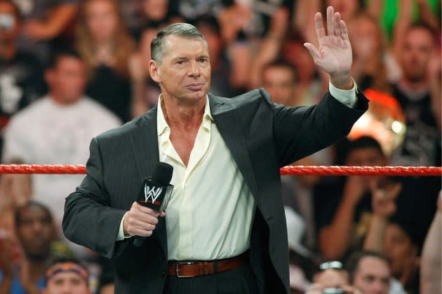 Vince McMahon in the ring during the WWE Monday Night Raw show on Aug. 24, 2009 in Las Vegas, NV.   - Credit: Ethan Miller/Getty Images