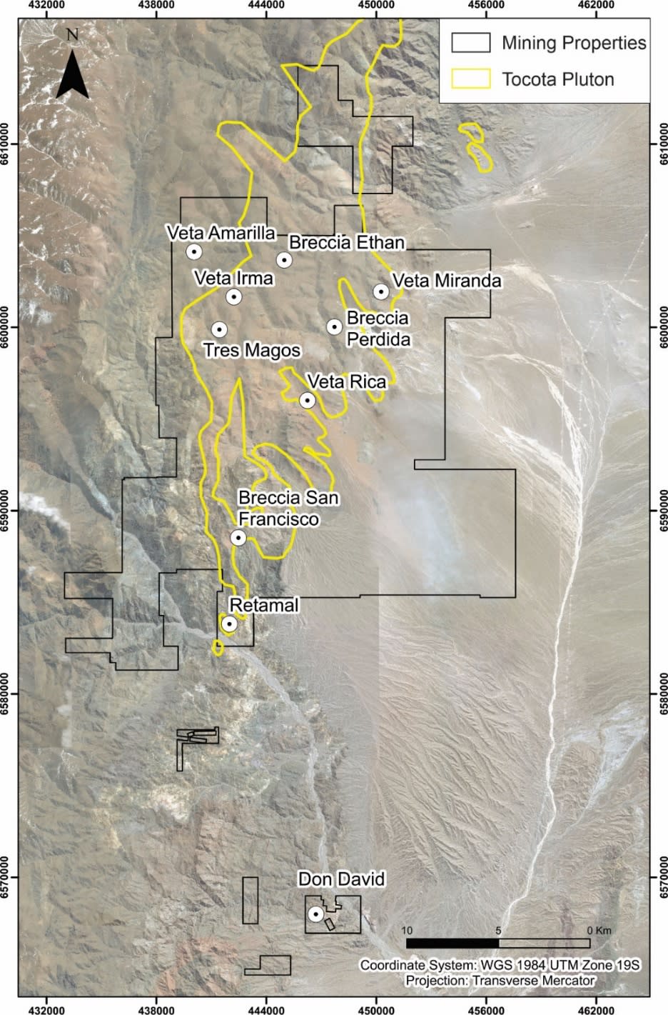 A colored map showing the current exploration targets outlined for the San Francisco Project