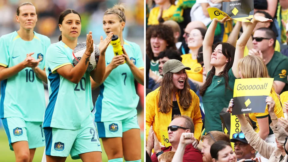 Seen here, Matildas players clapping fans at Perth's Optus Stadium in October. 