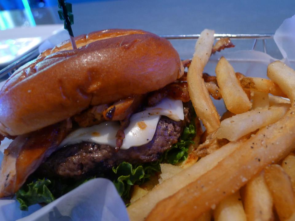 A Beastmode bacon burger is on the menu at Dave & Buster's outside Jordan Creek Town Center in West Des Moines.