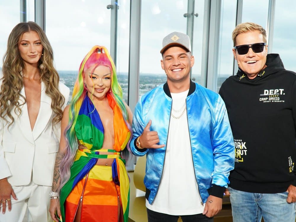 Mit Sängerin Leony (l.), Rapperin Katja Krasavice, Sänger Pietro Lombardi und Poptitan Dieter Bohlen geht "DSDS" am 14. Januar 2023 in die 20. und letzte Staffel. (Bild: RTL/Stefan Gregorowius)