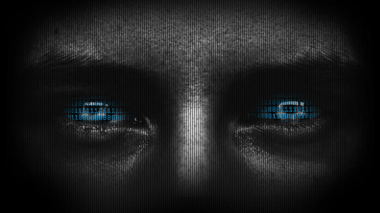  AI face with machine code eyes 