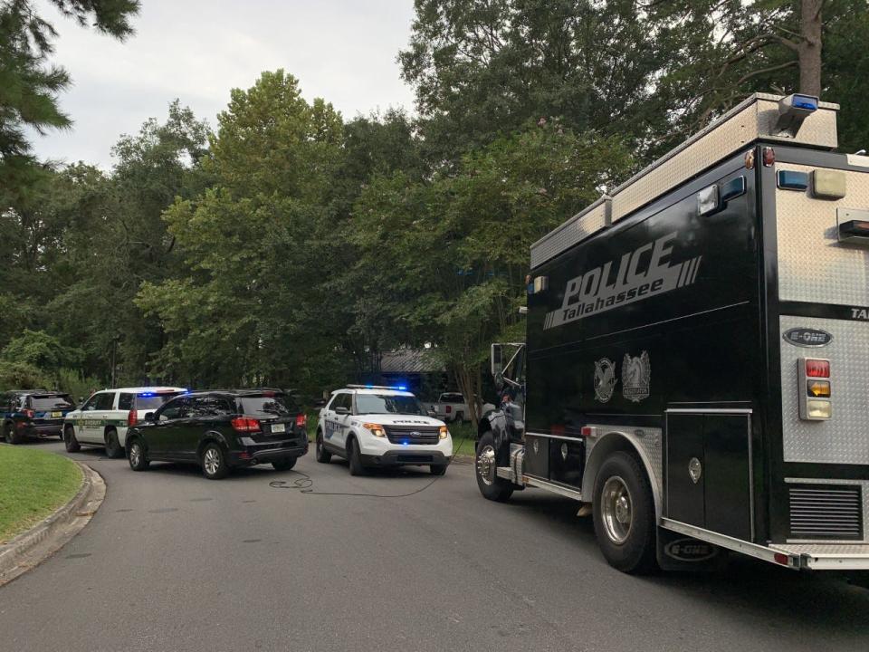 Tallahassee police in the 2900 block of Byington Circle, where a man barricaded himself inside his house with a gun Thursday, Aug. 18, 2022.
