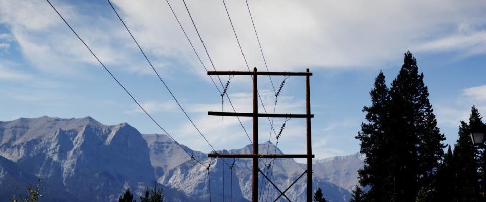 Utilities pole in the mountains in Alberta.