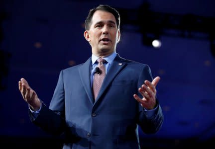 FILE PHOTO: Wisconsin Governor Scott Walker speaks during the Conservative Political Action Conference (CPAC) in National Harbor, Maryland, U.S., February 23, 2017.      REUTERS/Joshua Roberts/File Photo