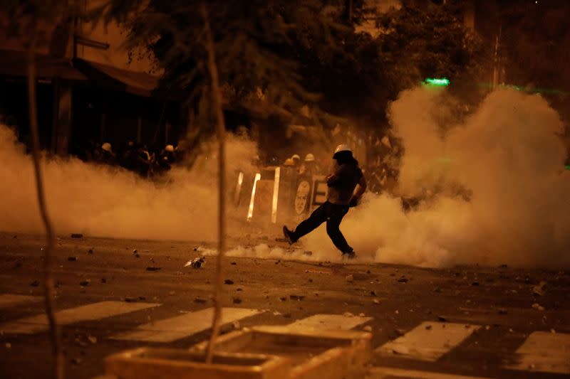 Demonstrators protest to demand President's step down, in Lima