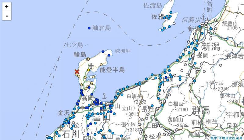 今日日本石川縣能登地區當地時間10時17分發生規模芮氏5.6地震。（圖／翻攝自日本氣象廳）
