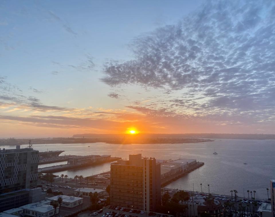 A West Coast sunset viewed from Gina Paterno's condo overlooking the San Diego Bay.